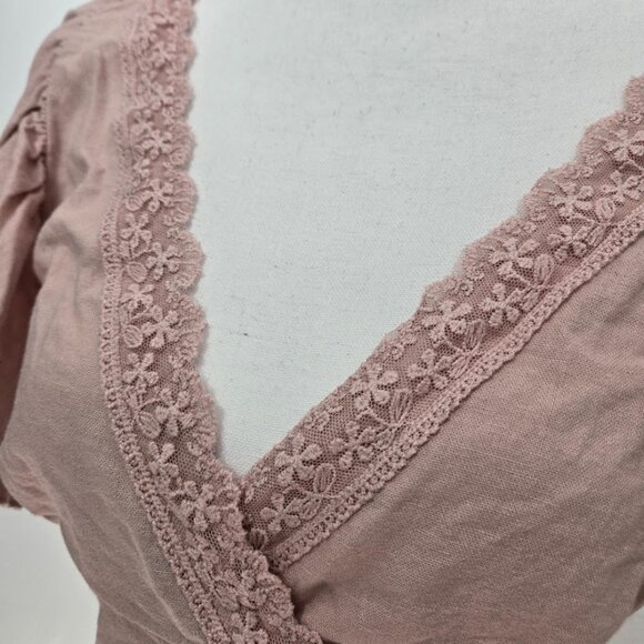 Love Tree Womens Coquette Crop Top Sz M Lace Trim Smocked Lace Feminine Festival - Picture 2 of 10